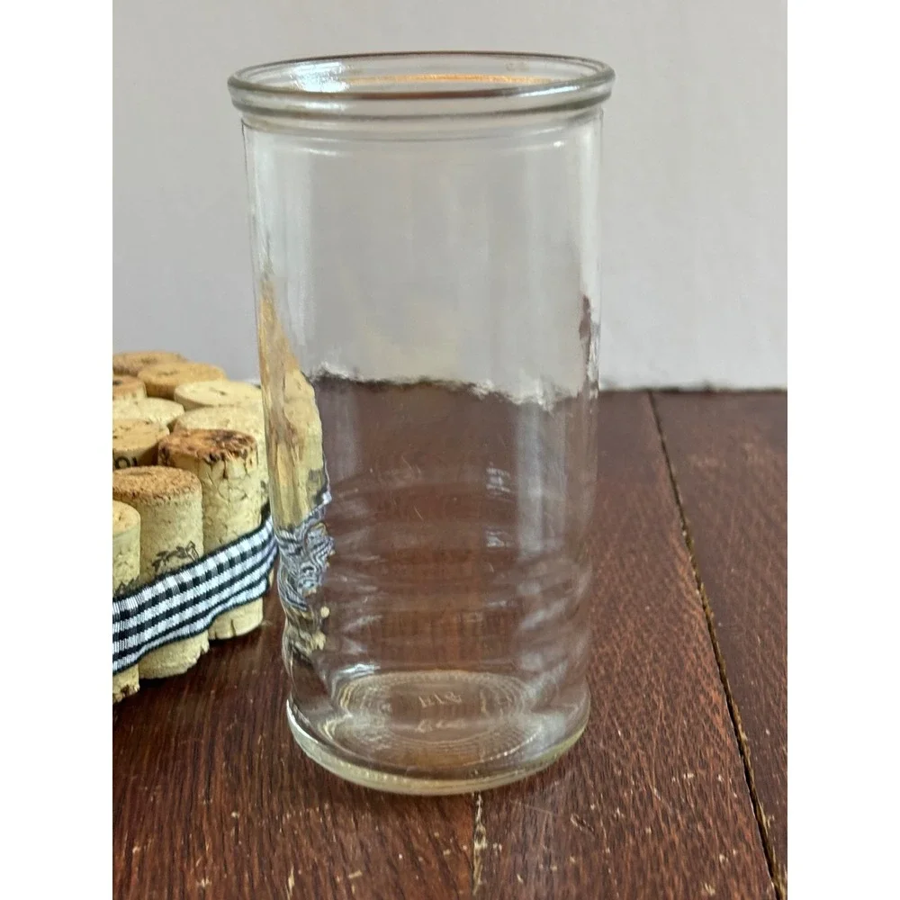 Vintage Clear Glass Jelly Jars Set‎ of 2 Ribbed Bottom Canning Kitchen Storage